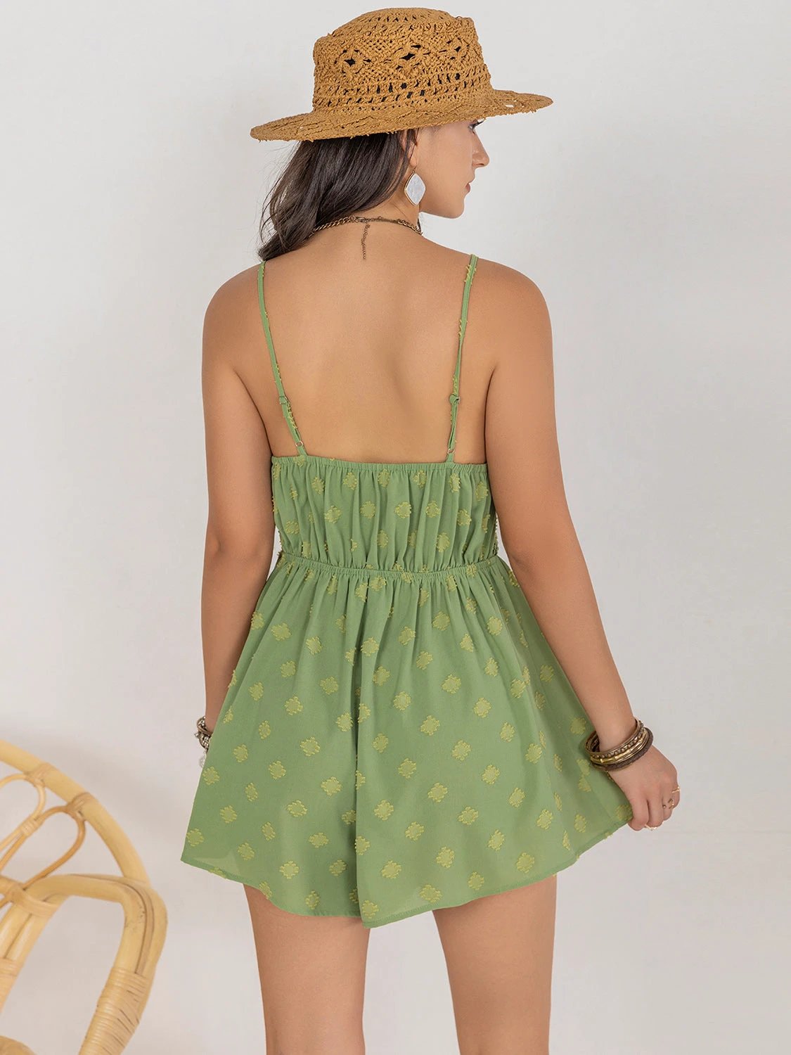 Square Neck Spaghetti Strap Romper by Lady Ros