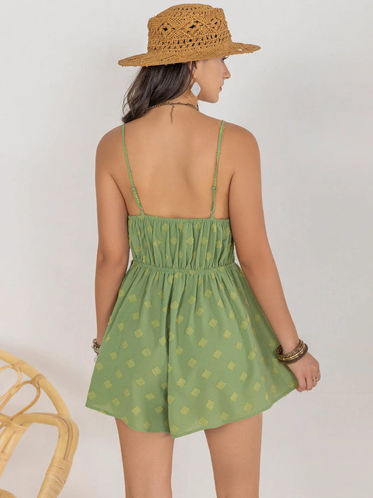 Square Neck Spaghetti Strap Romper by Lady Ros