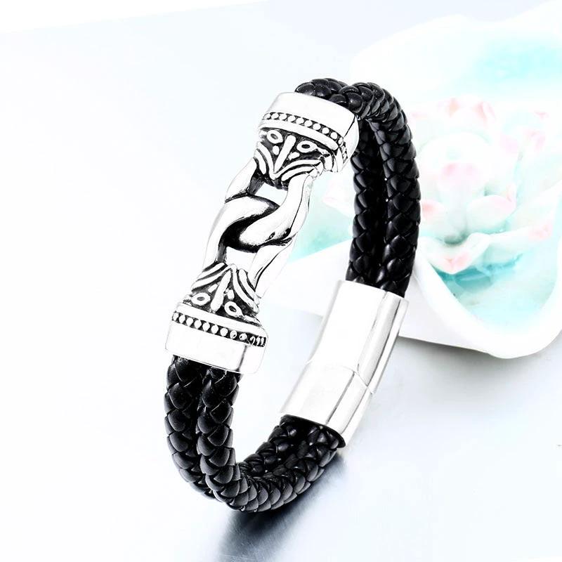 Men's Vintage Stainless Steel Leather Bracelet by GJG Denim