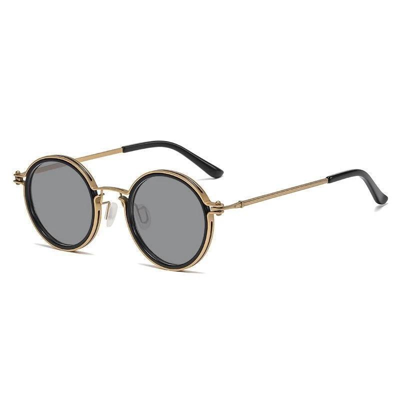 Mens Round-Frame Punk-Style Metal Sunglasses by GJG Denim