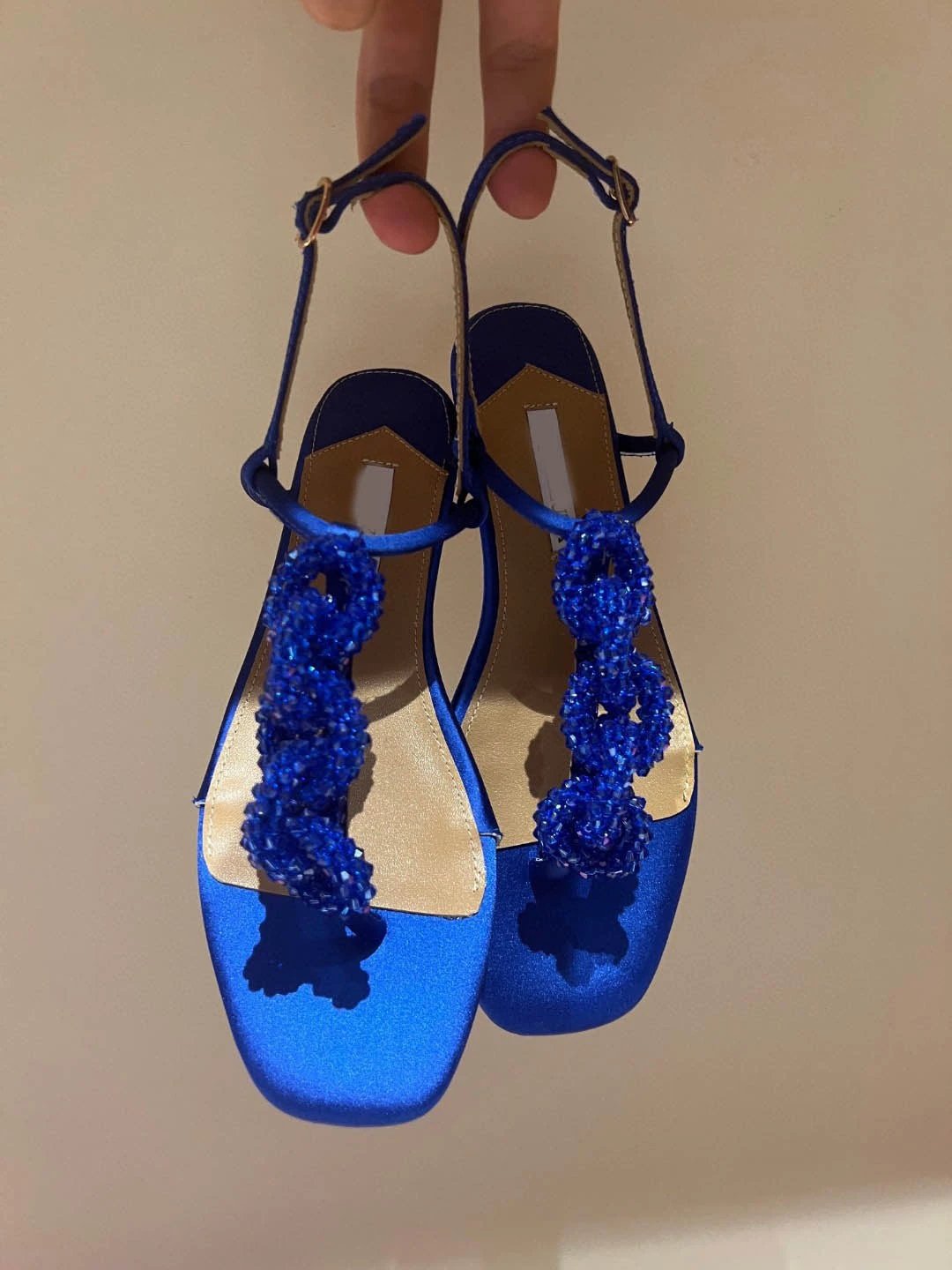Women's Crystal String Beads Flat Sandals by GJG Denim