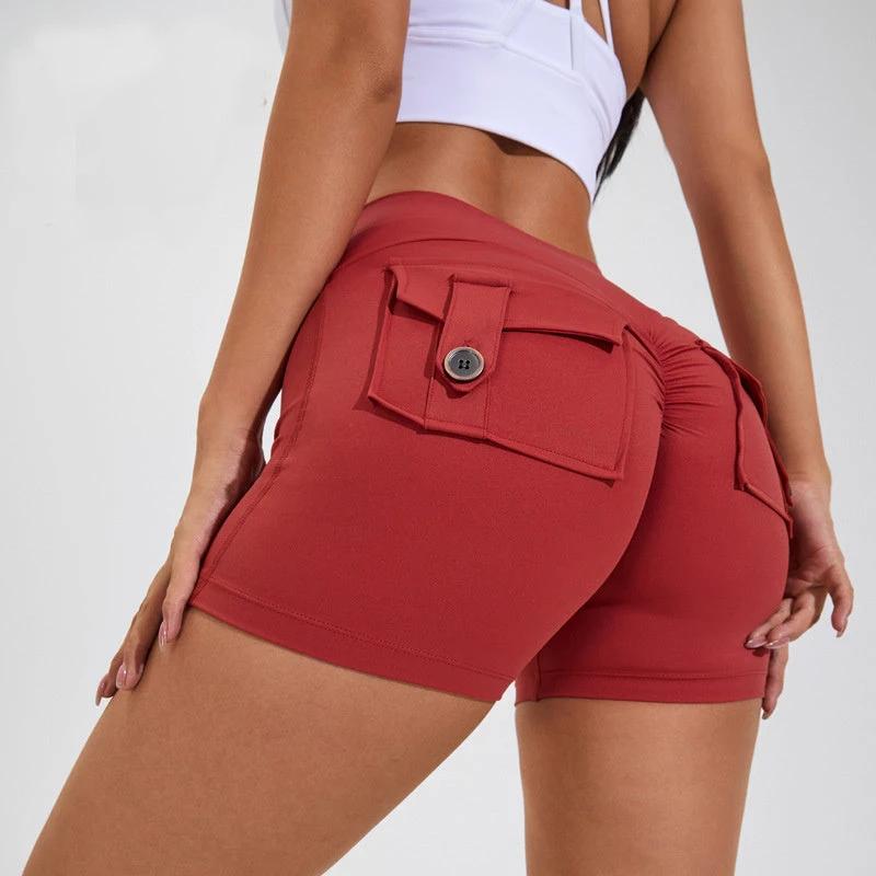 High Waist Hip Lifting Shorts With Pockets Quick Dry Yoga Fitness Sports Pants Summer Women Clothes by GJG Denim