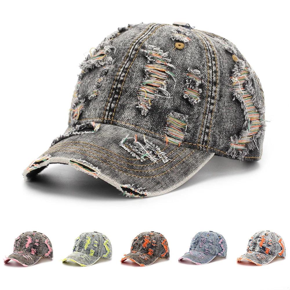 Ripped-line Letter Sun Hat Casual And Versatile by GJG Denim