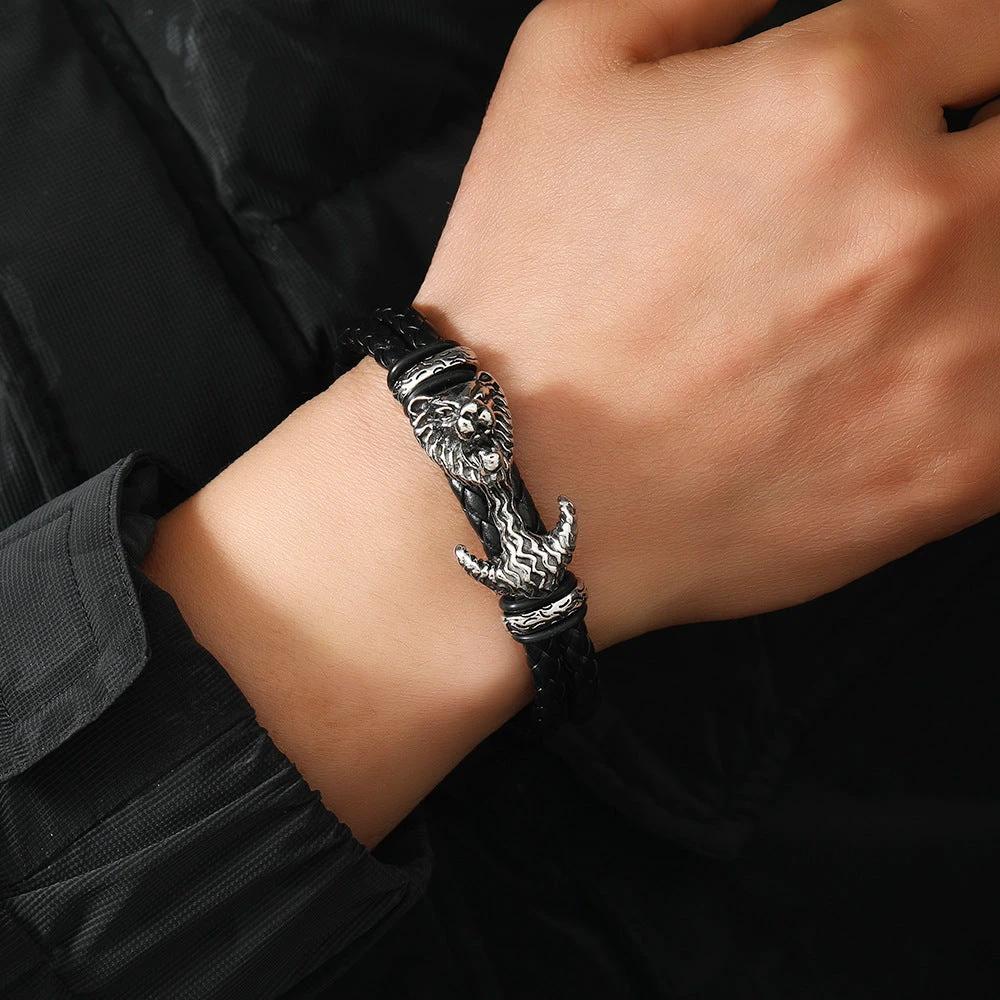 Men's Lion Head Braided Bracelet by GJG Denim