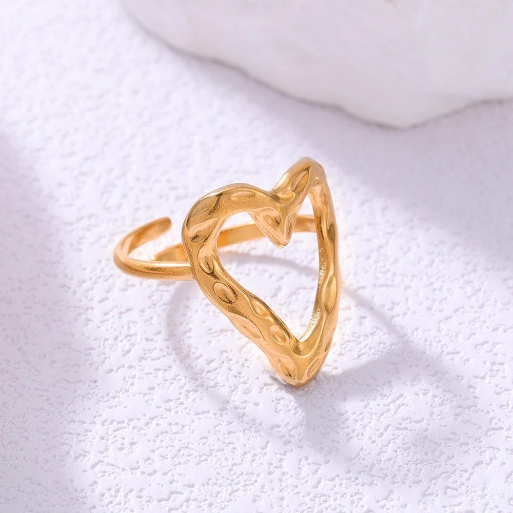 Retro Love Adjustable Stainless Steel Ring by GJG Denim