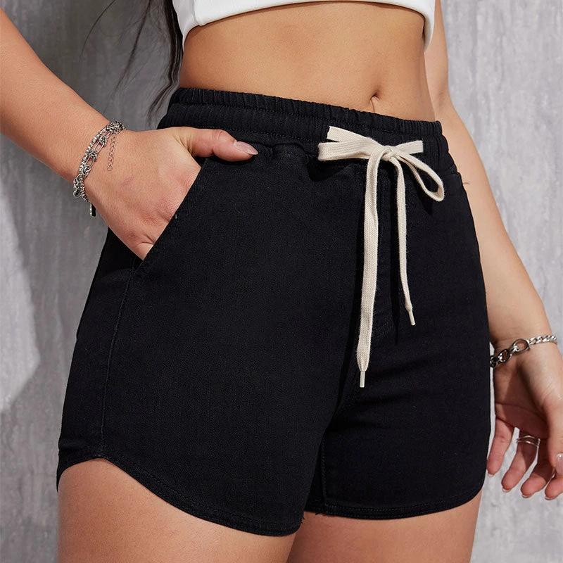 Plus Size A- Line Drawstring Denim Shorts For Women by GJG Denim