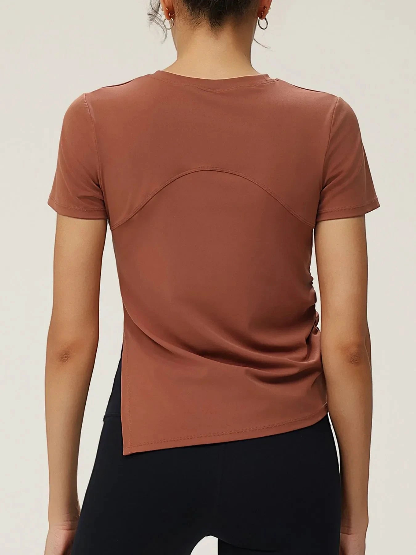 Full Size Slit Round Neck Short Sleeve Active T-Shirt Plus Size by Lady Ros