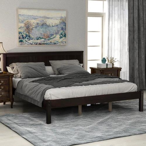 Platform Bed Frame With Headboard, Wood Slat Support, No Box Spring Needed, Queen,Espresso by GJG Denim
