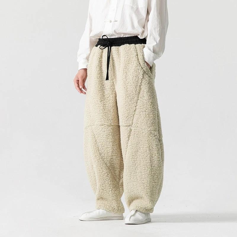 Men's Lamb Wool Solid Color Fleece Sweatpants by GJG Denim