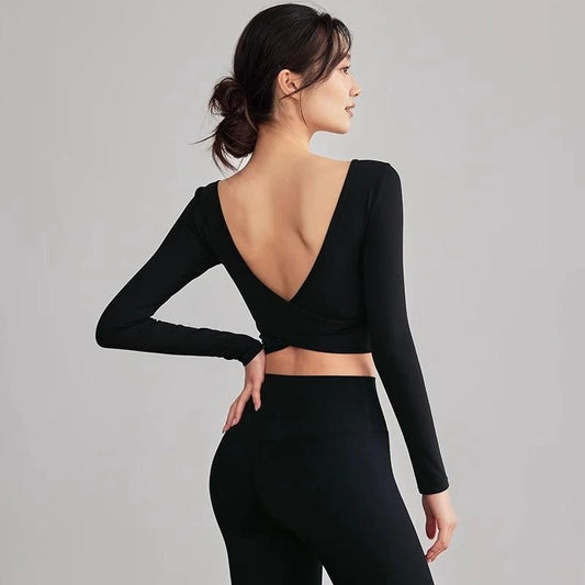 Beauty Back Long Sleeve T-shirt Running Training Workout Clothes by GJG Denim