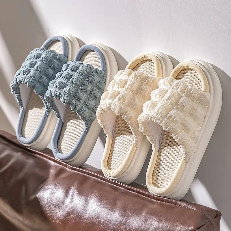 EVA Thick-soled Linen Slippers Women's Mute Soft-soled Slippers by GJG Denim