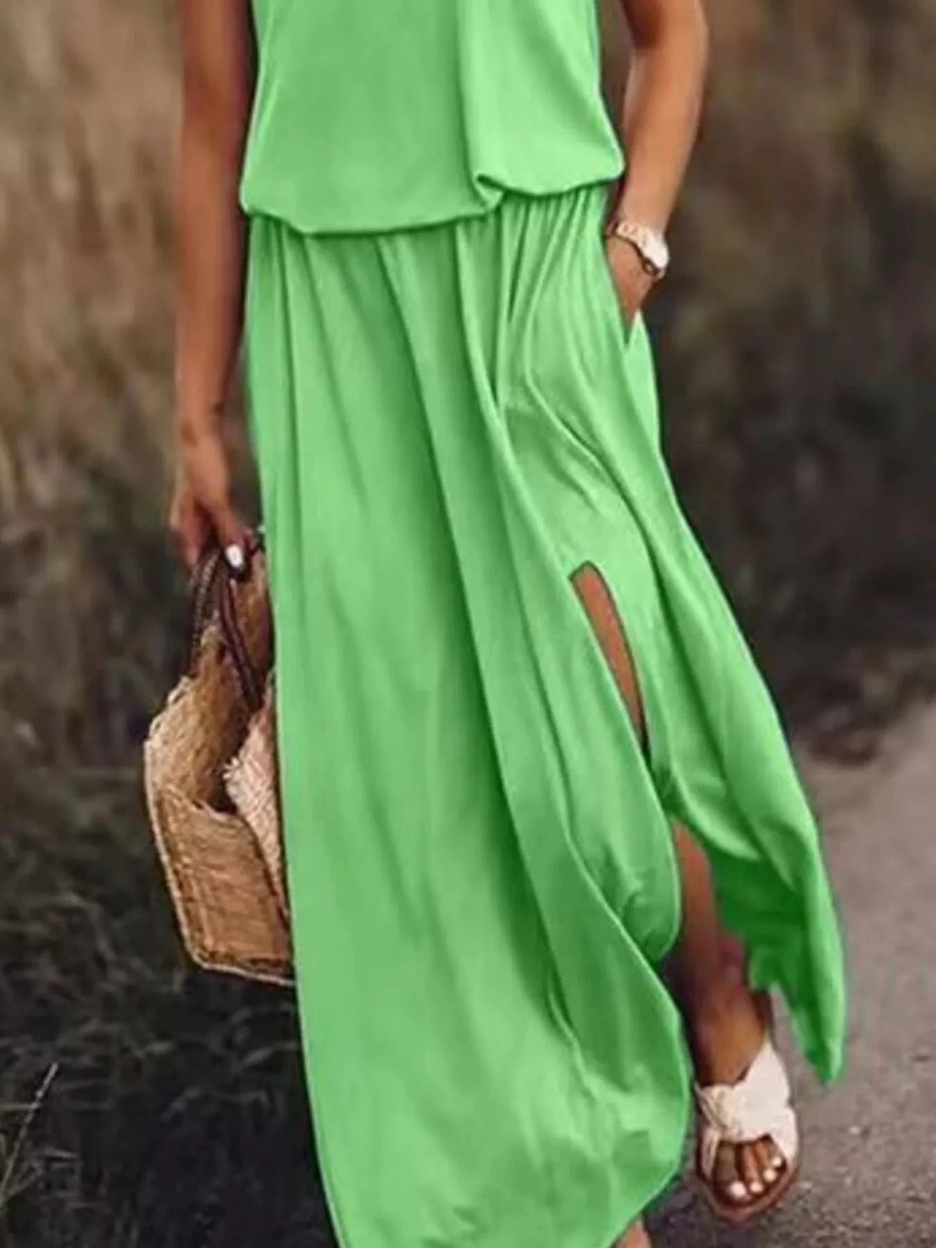 Full Size Round Neck Sleeveless Slit Maxi Dress Plus Size by Lady Ros