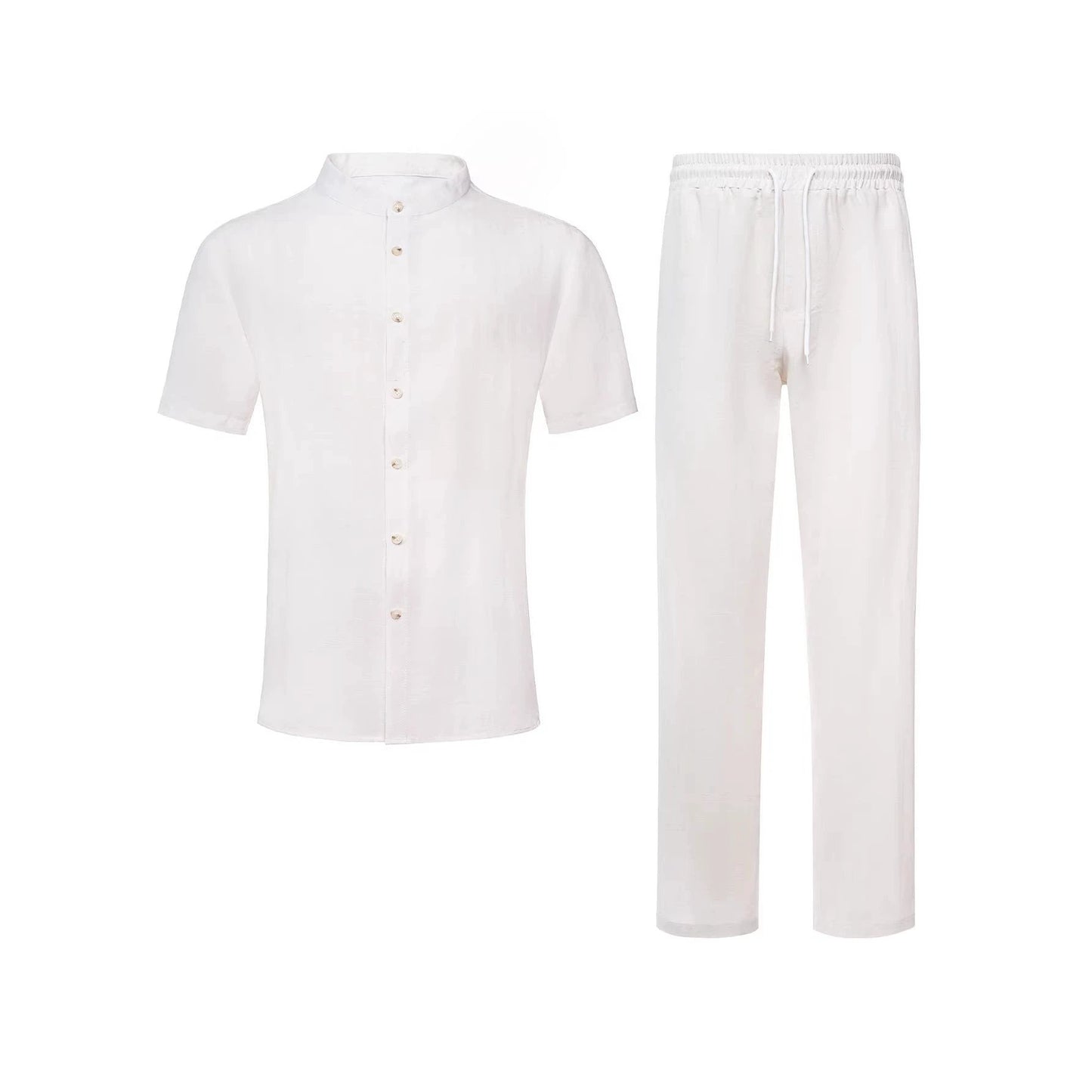 Men's Stand-Up Collar Breathable Shirt And Loose-Fitting Pants Set by GJG Denim