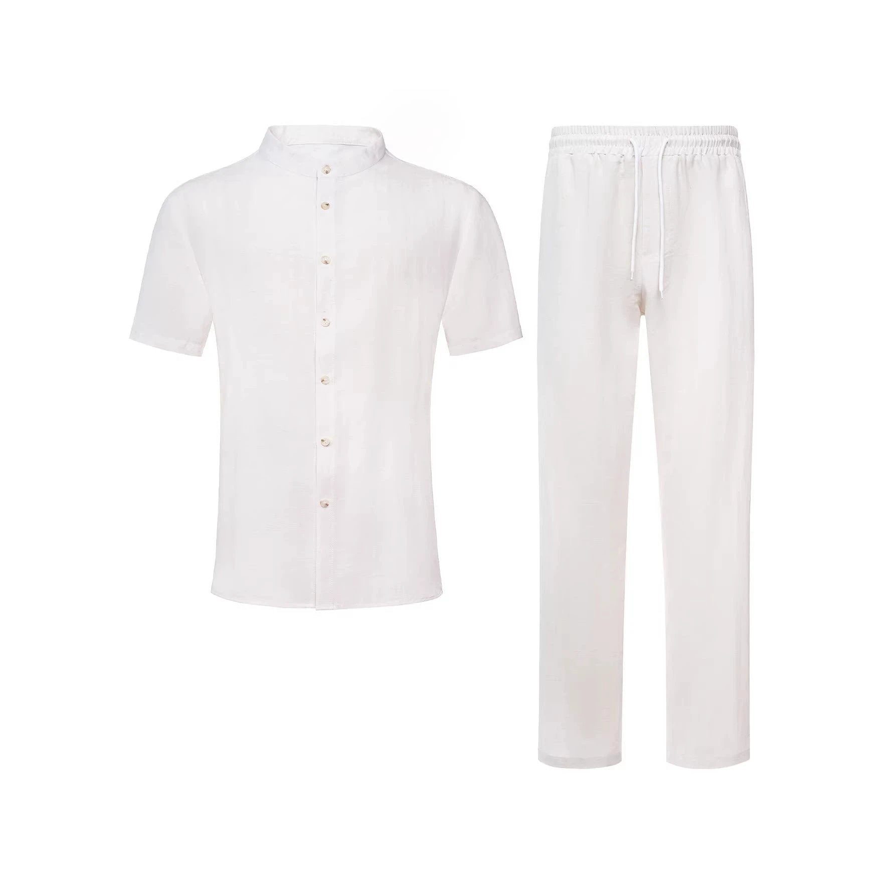 Men's Stand-Up Collar Breathable Shirt And Loose-Fitting Pants Set by GJG Denim