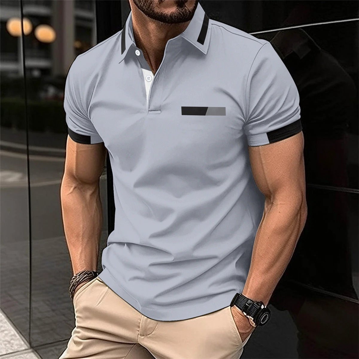Men's Casual Polo Shirt Faux Pocket by GJG Denim