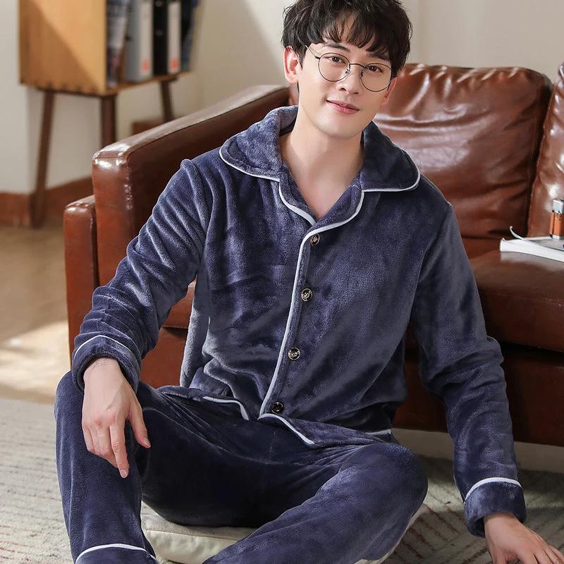 Men's Long Sleeve Cardigan Pajamas by GJG Denim