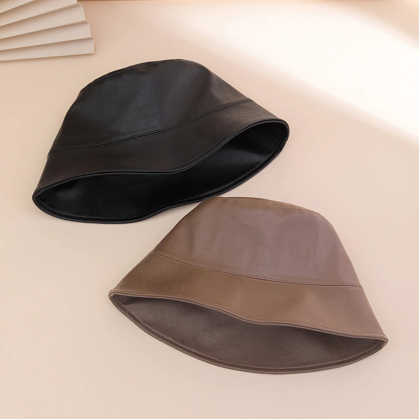Retro Fashion Solid-color PU Fisherman Hat, Classic And Versatile, With A Flat Top. Suitable For Daily Commuting And Outdoor Wear. by GJG Denim
