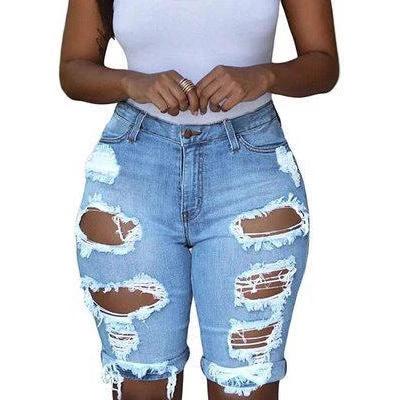Fashion High Waist Ripped Denim Shorts For Women by GJG Denim