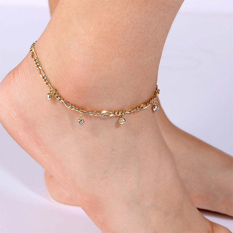 Zircon Anklet For Women Copper-plated Gold by GJG Denim