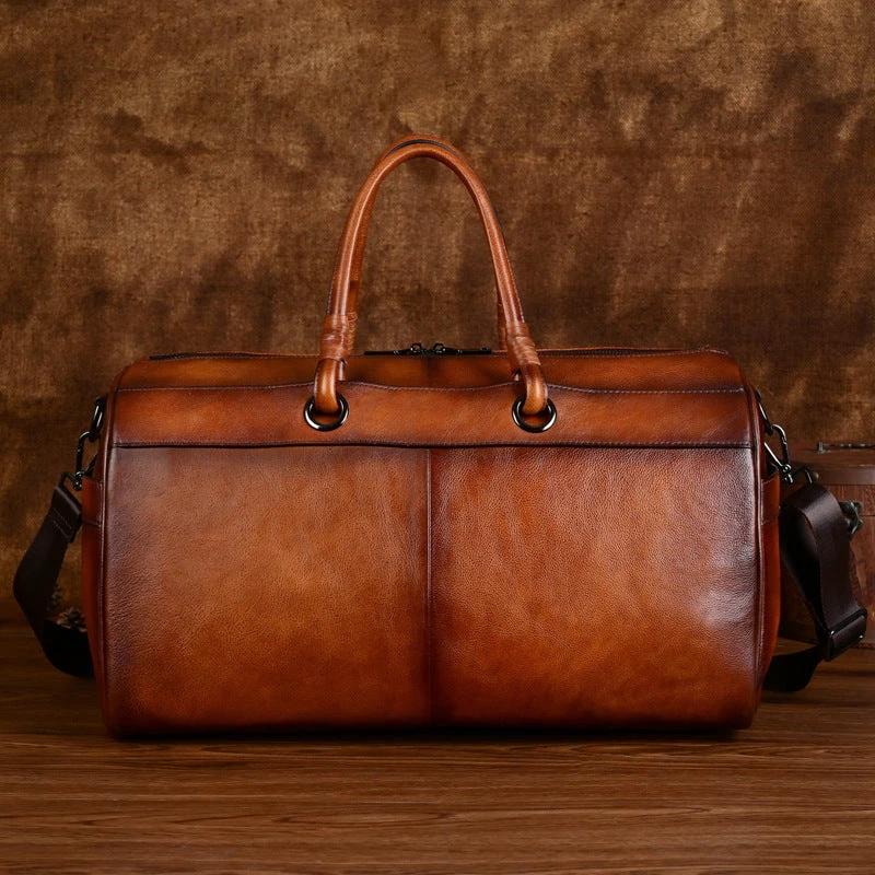 Men's Top Layer Leather Bag Handmade Retro Large Capacity by GJG Denim