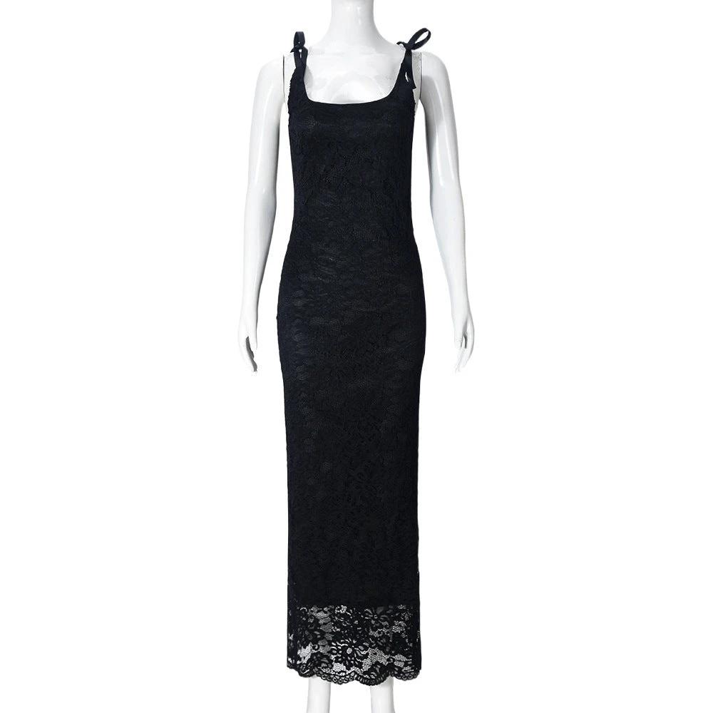 Lace Bow Sexy Backless Lace Double Layer Length Dress by GJG Denim