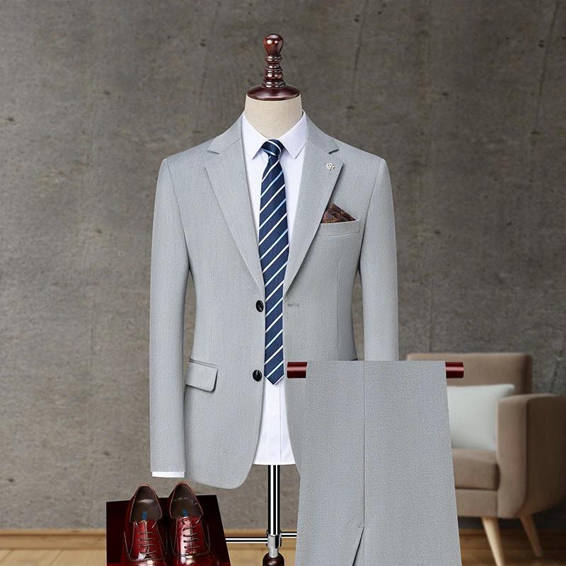 Men's Solid Color Business Casual Non-ironing Suit by GJG Denim