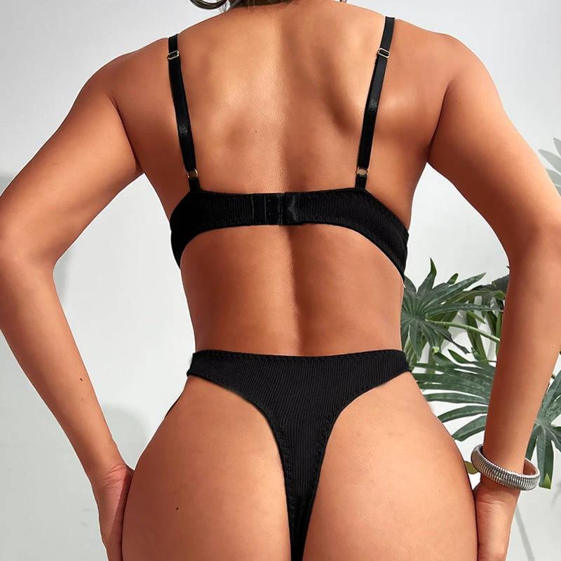 Metal Chain Strap Backless Bodysuit by GJG Denim