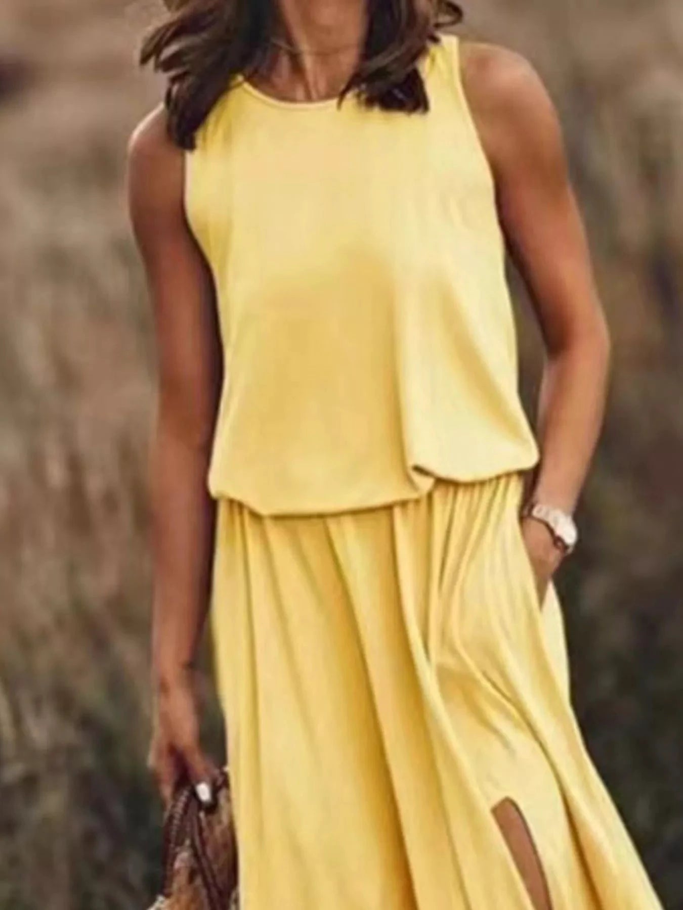 Full Size Round Neck Sleeveless Slit Maxi Dress Plus Size by Lady Ros