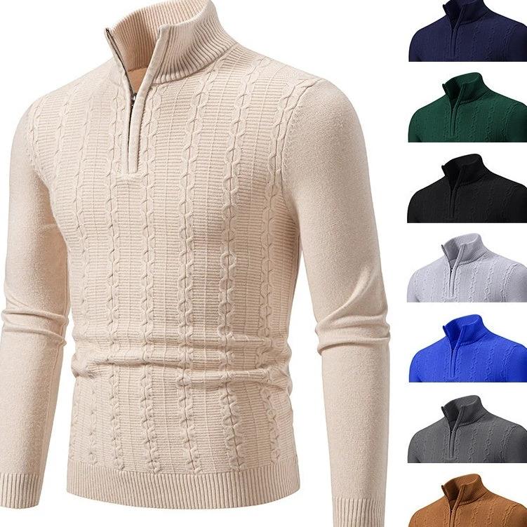 Casual Simple Stand-up Collar Slim Fit Men's Knitwear Sweater by GJG Denim