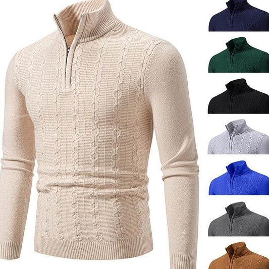 Casual Simple Stand-up Collar Slim Fit Men's Knitwear Sweater by GJG Denim