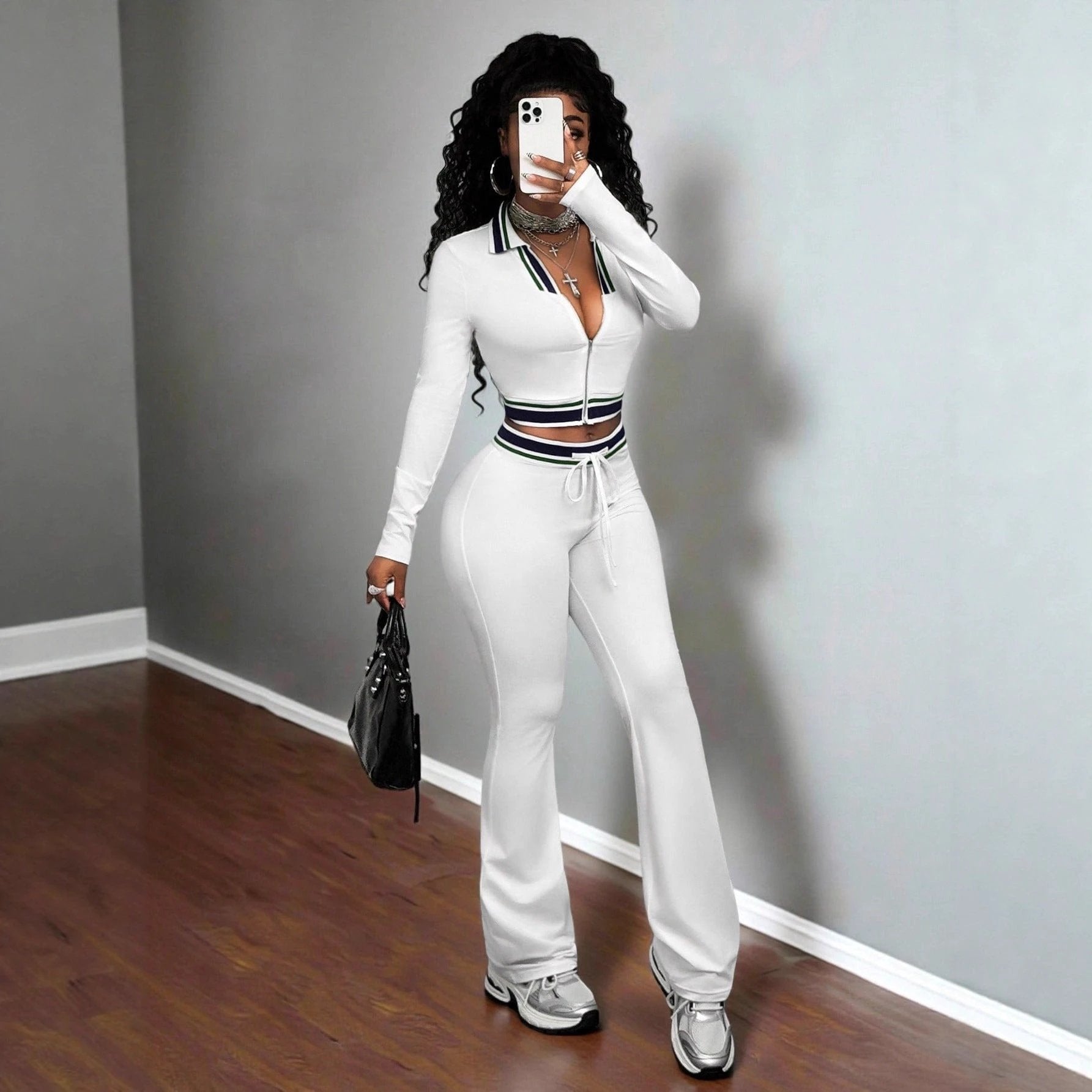 Crop Top And Tight-Fit Casual Sports Two-Piece Set by GJG Denim