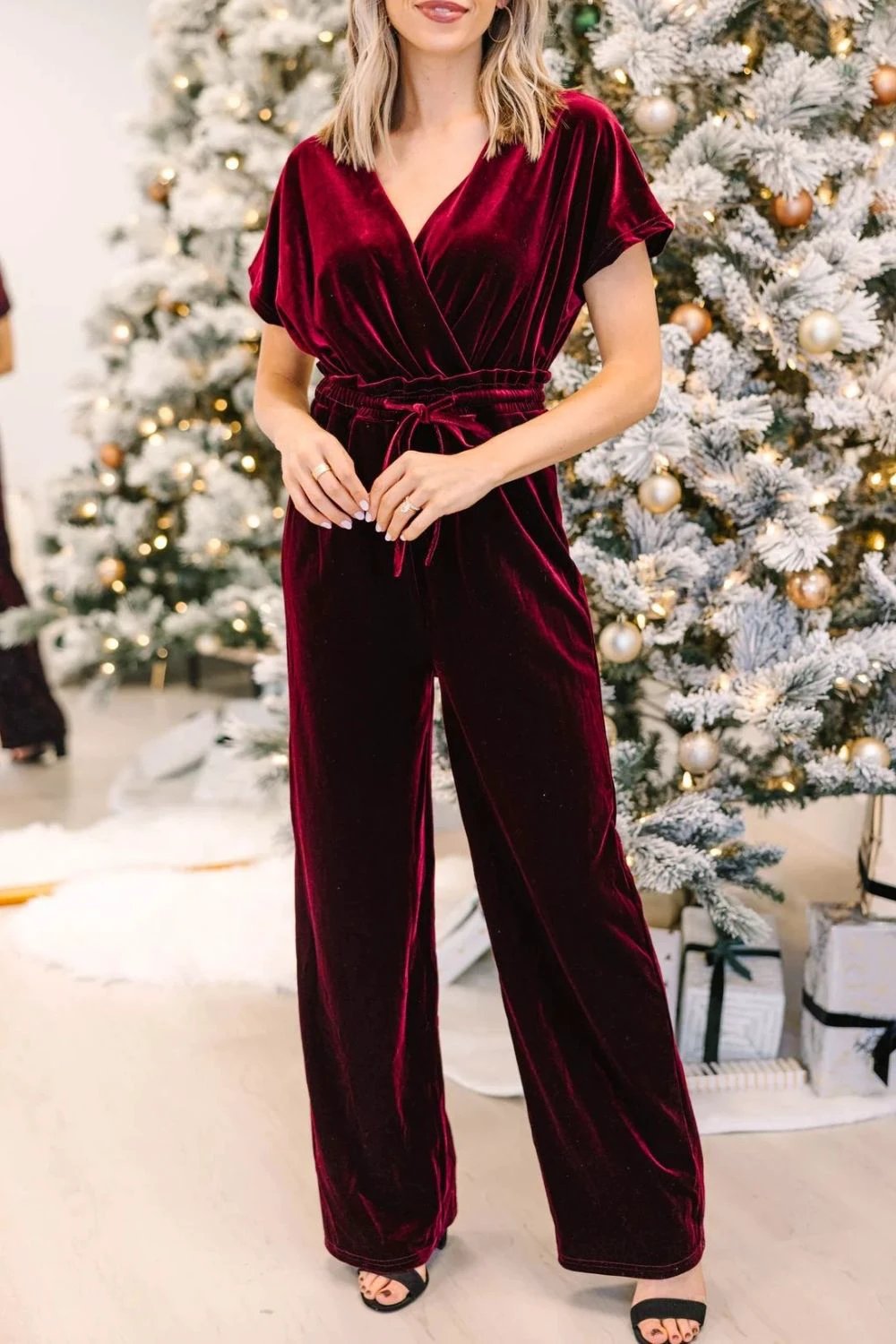 Drawstring Surplice Short Sleeve Jumpsuit by Lady Ros