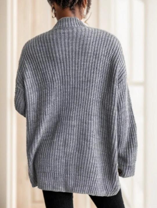 Chiquease Solid Dual Pockets Ribbed Knit Cardigan,Long Sleeve Tops by GJG Denim