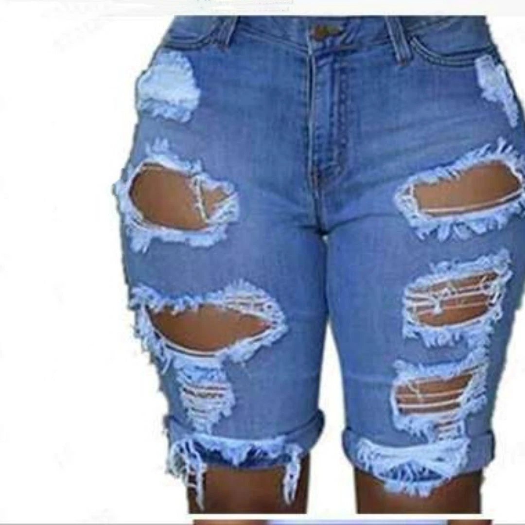 Fashion High Waist Ripped Denim Shorts For Women by GJG Denim