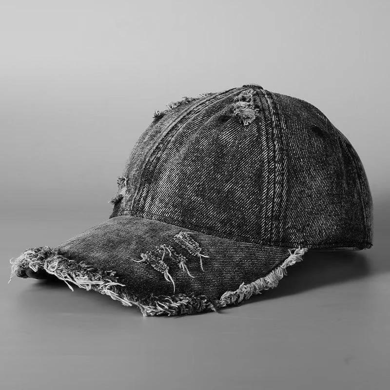 Washed Denim Burr Baseball Cap For Men by GJG Denim