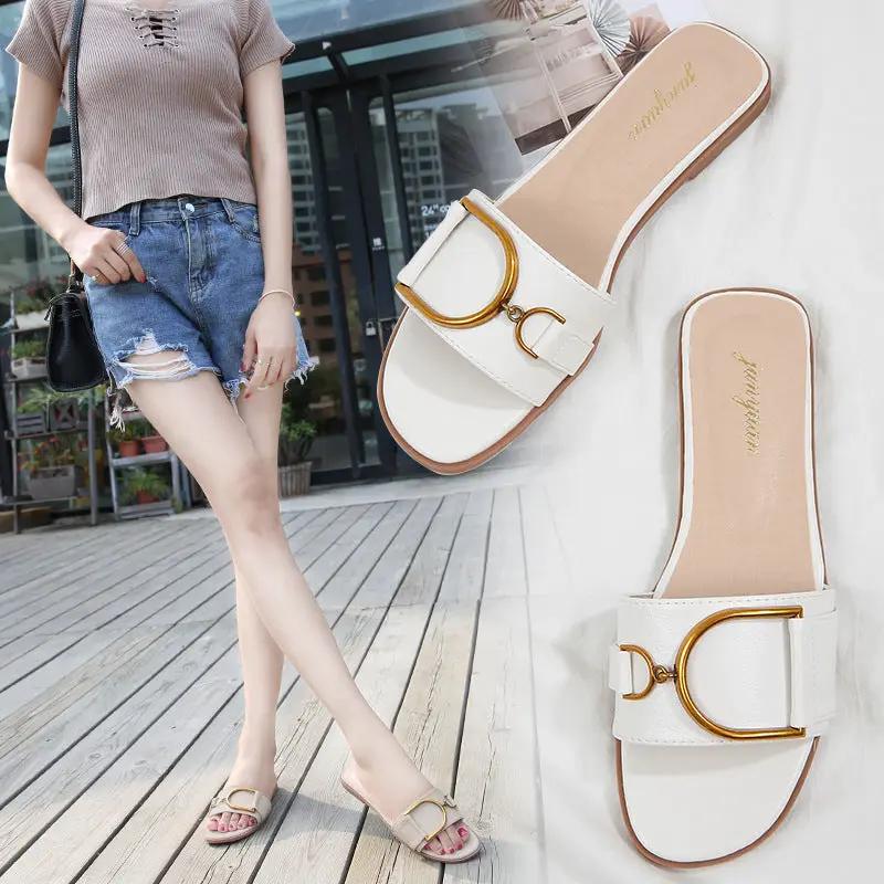 Flat Slippers Women's Beach Seaside Fashion Sandals And Slippers Net Red Women's Shoes by GJG Denim