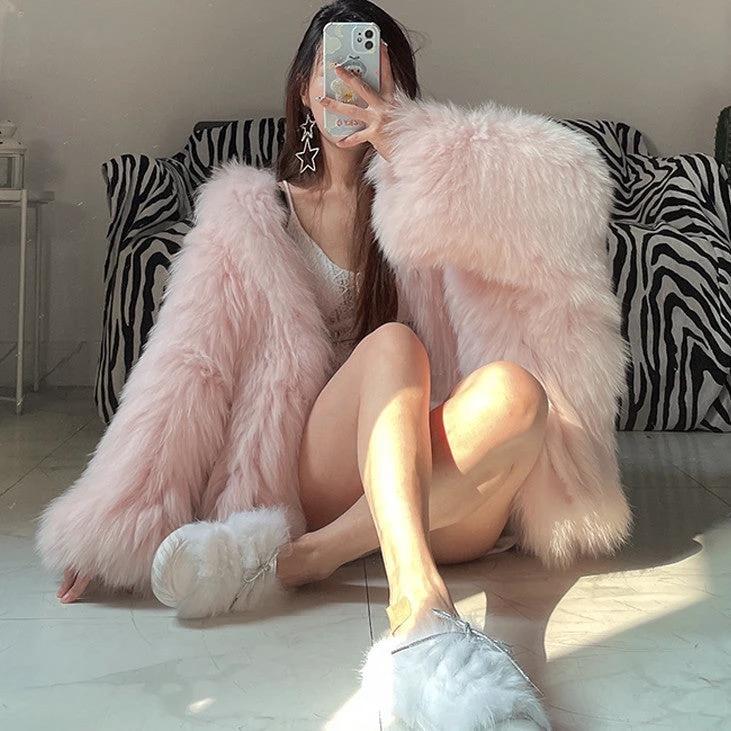 Fashion Long Sleeve Fluffy Coat Women by GJG Denim