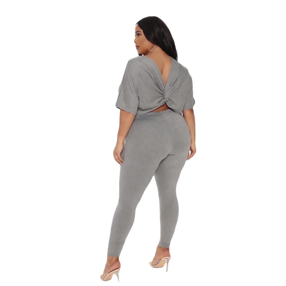 Twist Backless T-Shirt Pants Set by GJG Denim