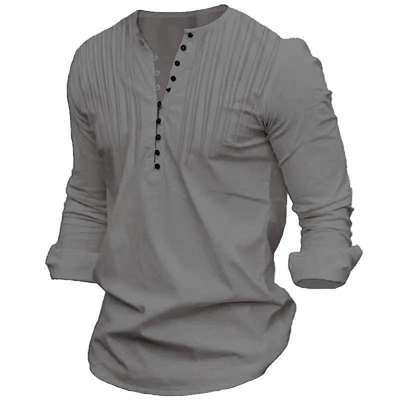 Men's Casual Stand-up Collar Solid Color Long Sleeve Shirt by GJG Denim