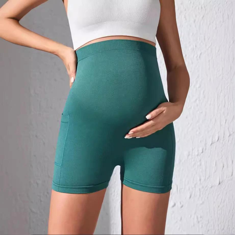 European And American Pregnant Women Pocket Shorts Summer 2024 New High Waist Belly Support Sports Yoga Shorts For Pregnant Women Women by GJG Denim