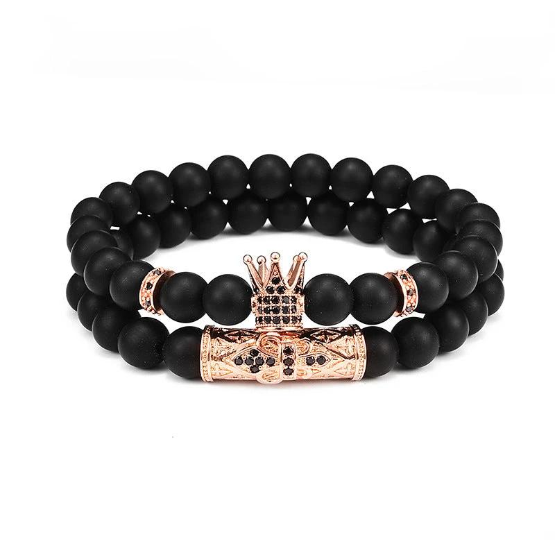 Natural Copper Micro-inlaid Matching Natural Black Agate Bracelet For Men by GJG Denim