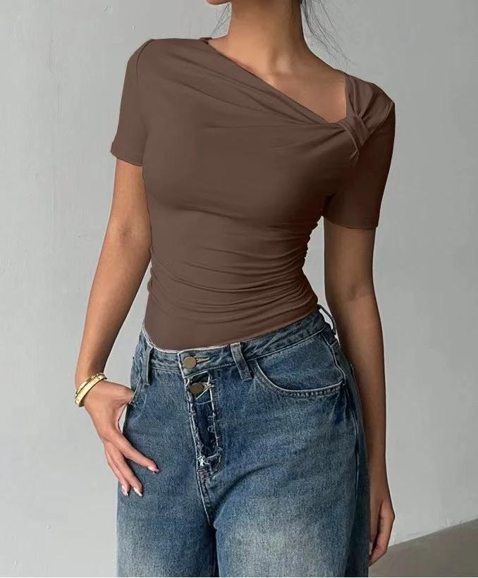 Womens Elegant High-end Off-shoulder Short-sleeve Top by GJG Denim