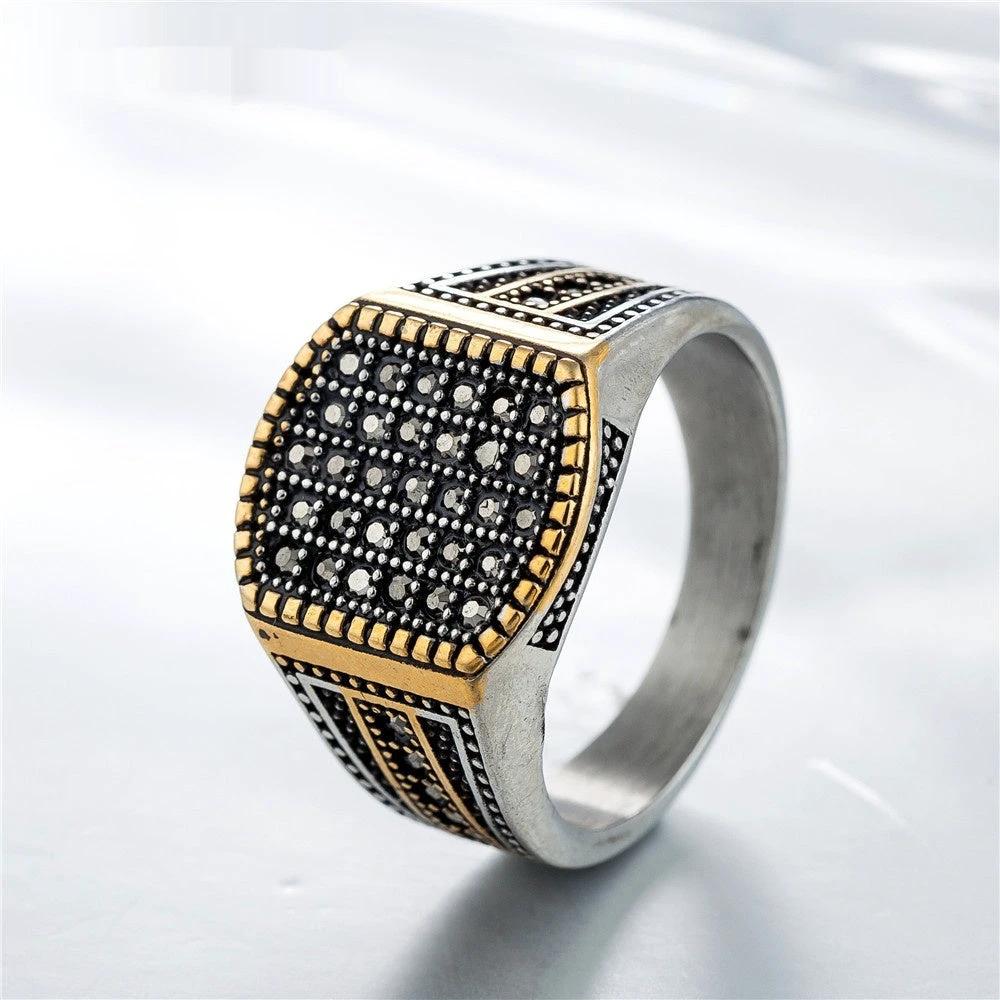 Men's Vintage Diamond-studded Titanium Ring by GJG Denim