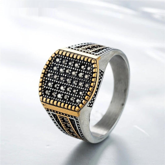 Men's Vintage Diamond-studded Titanium Ring by GJG Denim