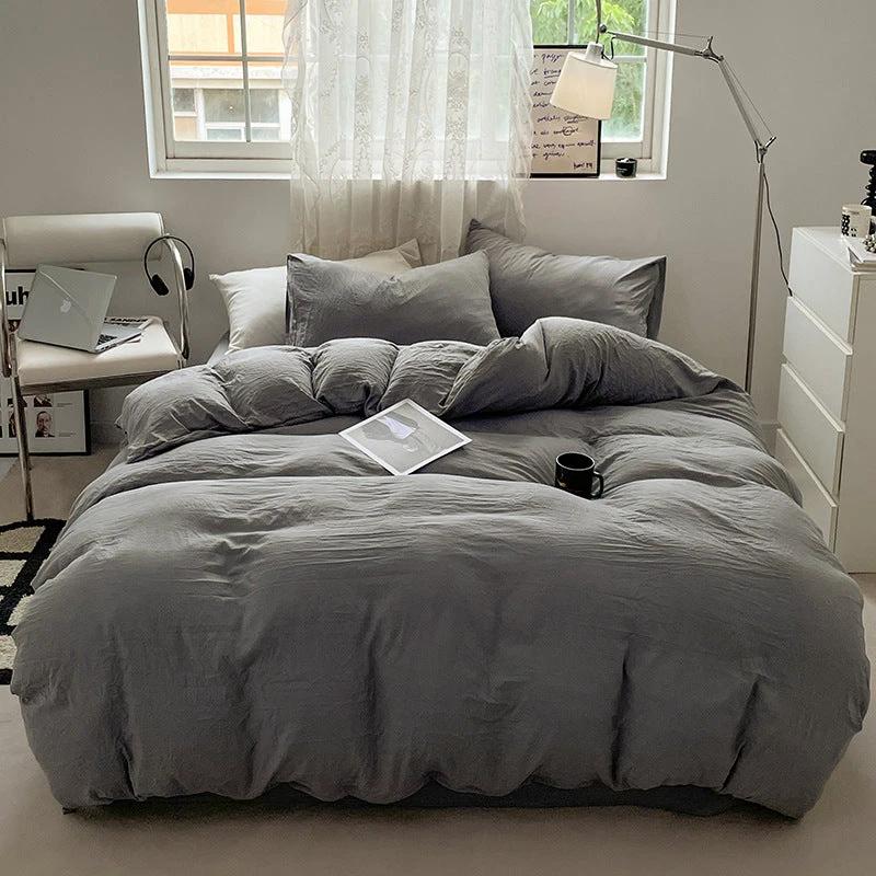 Solid Color Super Soft Washed Cotton Duvet Cover Four-piece Set by GJG Denim