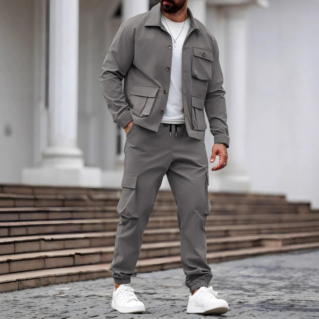 Cross-border Heavy Men's Vintage Jacket Multi-pocket Pants Suit by GJG Denim