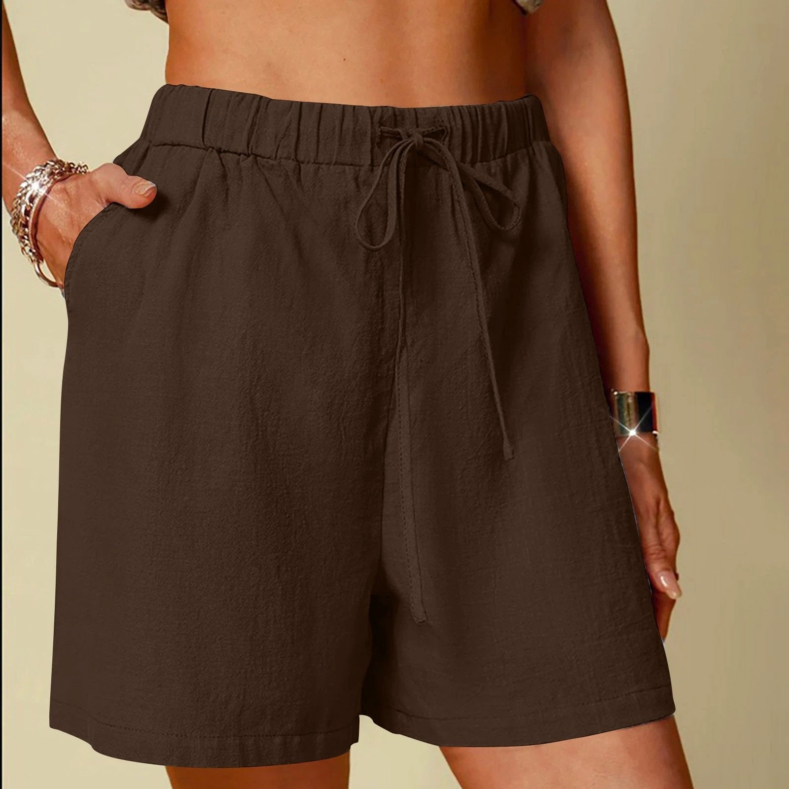 Women's Cotton Linen Pure Color Comfort Wide Leg Shorts by GJG Denim