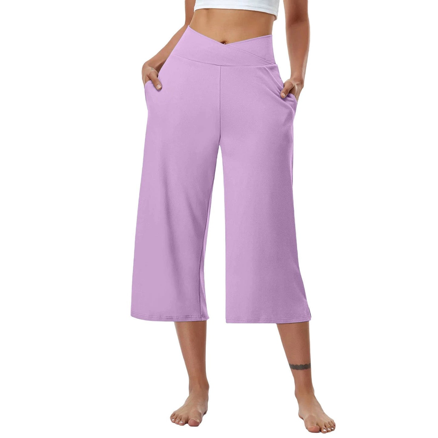 High-Waist Butt-Lifting V-Shaped Waist Wide-Leg Fitness Running Cropped Pants by GJG Denim