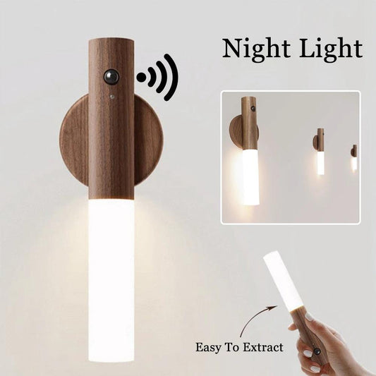 Auto LED USB Magnetic Wood Wireless Night Light Corridors Porch Lights PIR Motion Sensor Wall Light Cabinet Lamp by GJG Denim