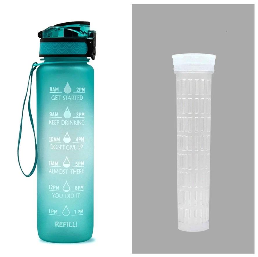 1L Tritan Water Bottle With Time Marker Bounce Cover Motivational Water Bottle Cycling Leakproof For Sports Fitness by GJG Denim